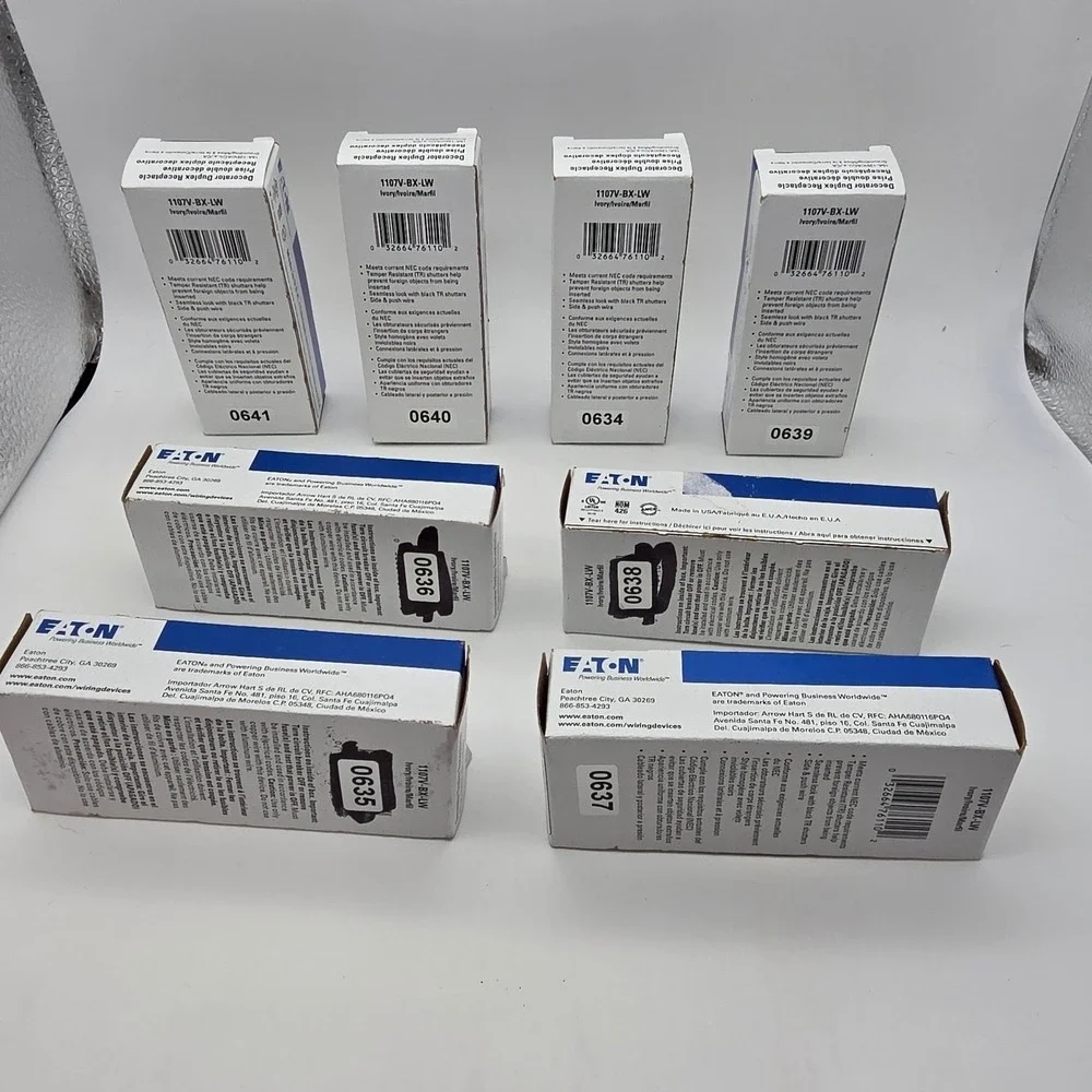 Eaton Decorator Duplex Receptacle Ivory 15A 125V AC Grounding 1107V BX LW 8 pack